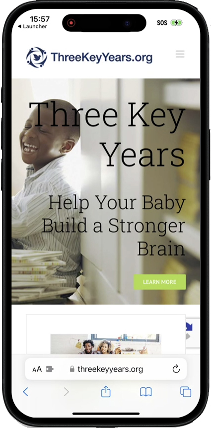 Mobile phone showing ThreeKeyYears.org