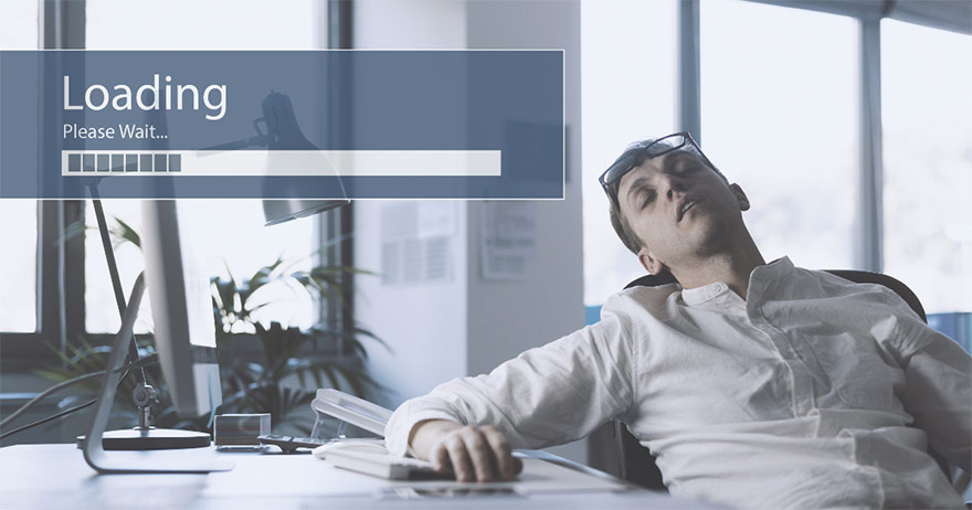 Man falling asleep while waiting for website to load