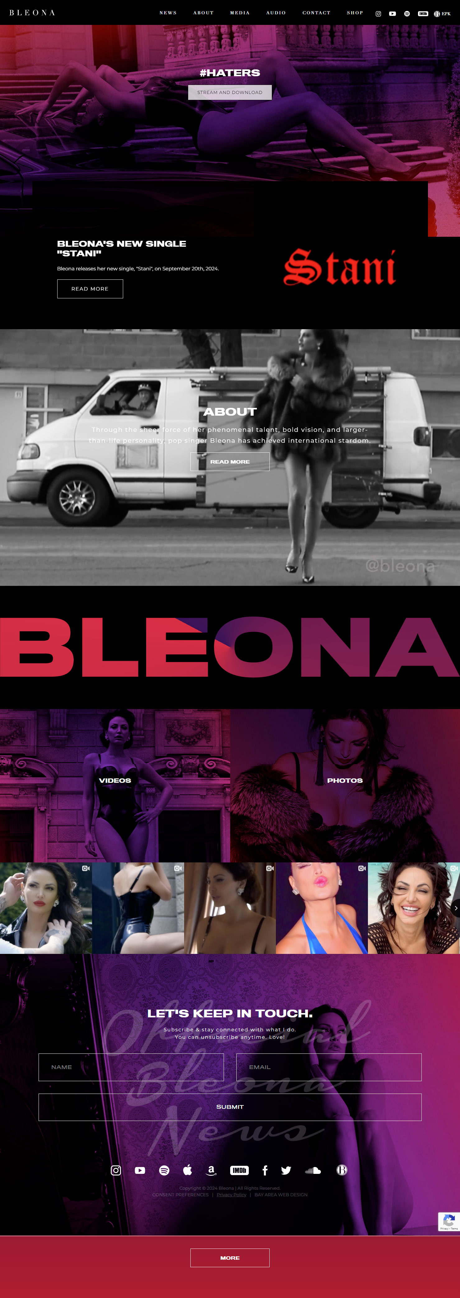 Bleona.com homepage, modified for length