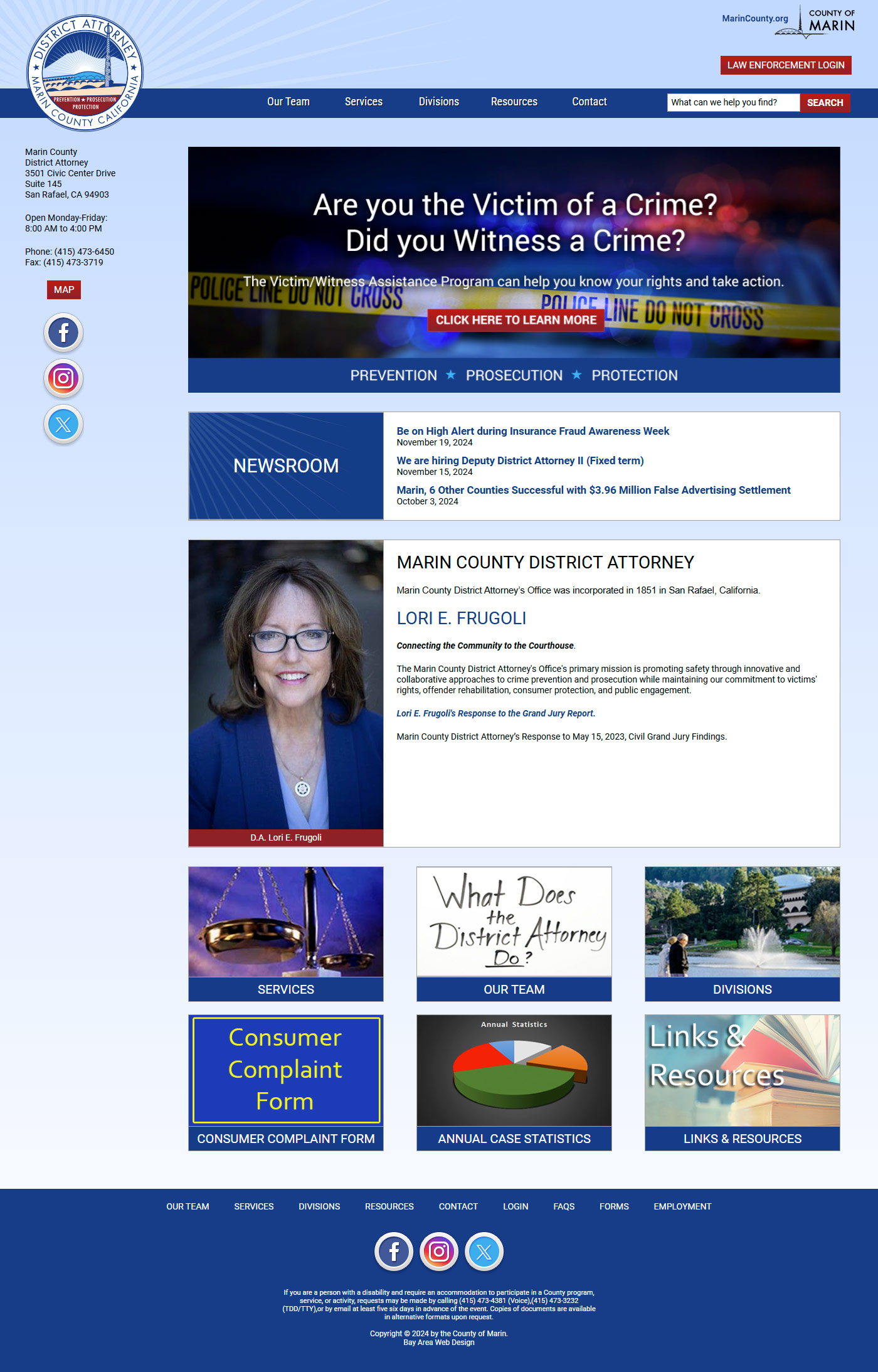 Marin County District Attorney's website homepage