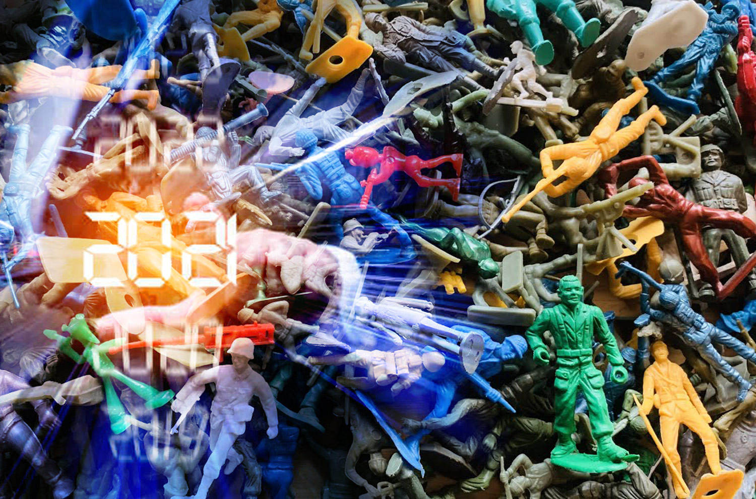 Image of View of toy soldiers with superimposed dates