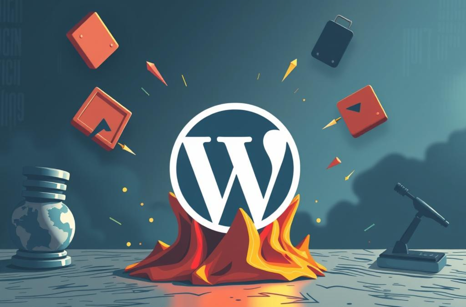 WordPress logo on fire