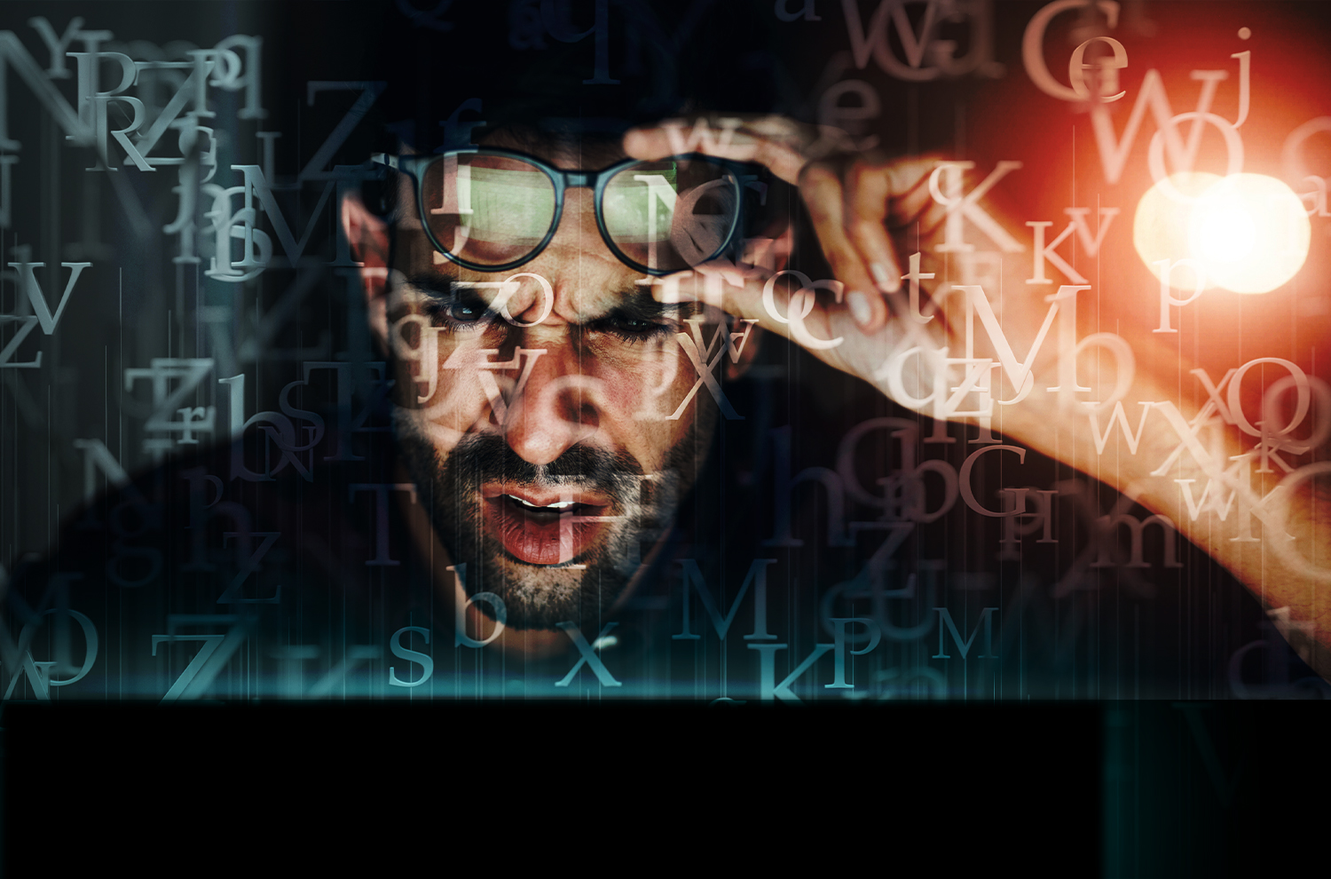 Man squinting at computer screen